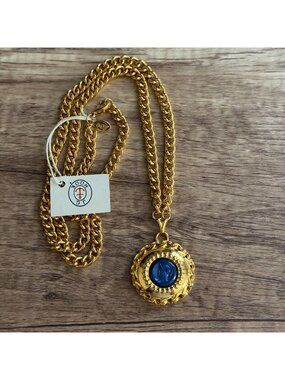 Vintage 1980s NWT J. G. Hook Intaglio Coin Pendant Curb Chain Necklace 14" Drop